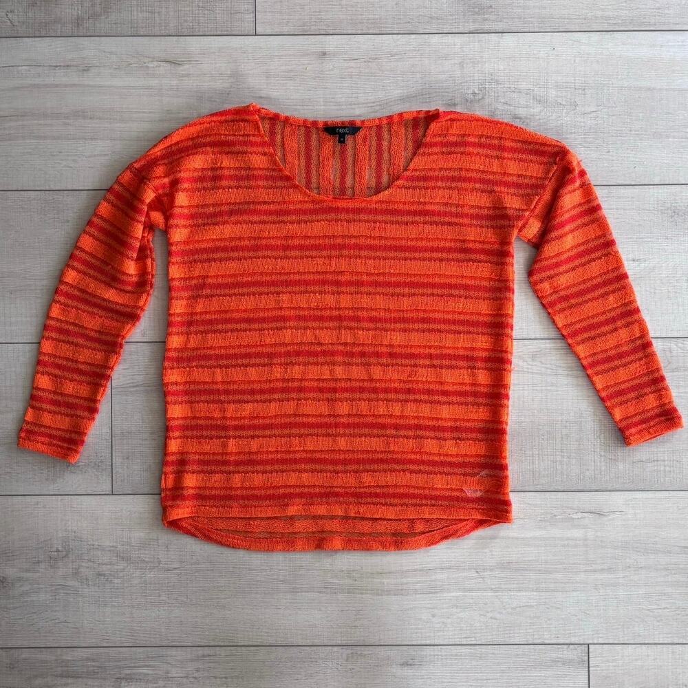 Next Orange Red Striped Lightweight Knit Long Sleeve Top Size 12